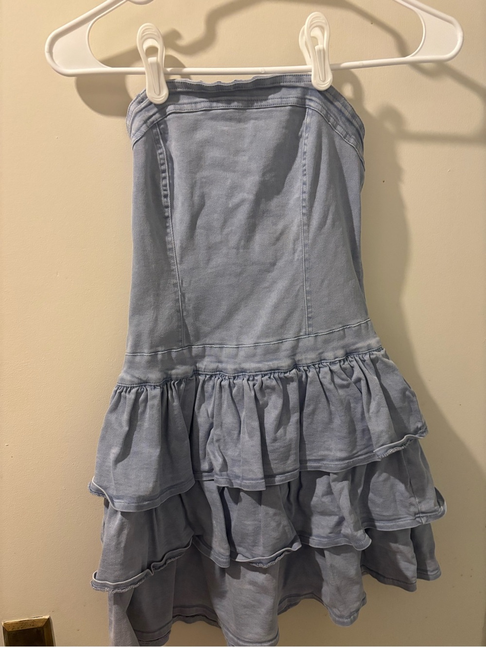 Mustard Seed Light Blue Denim Strapless Ruffle Tiered Dress